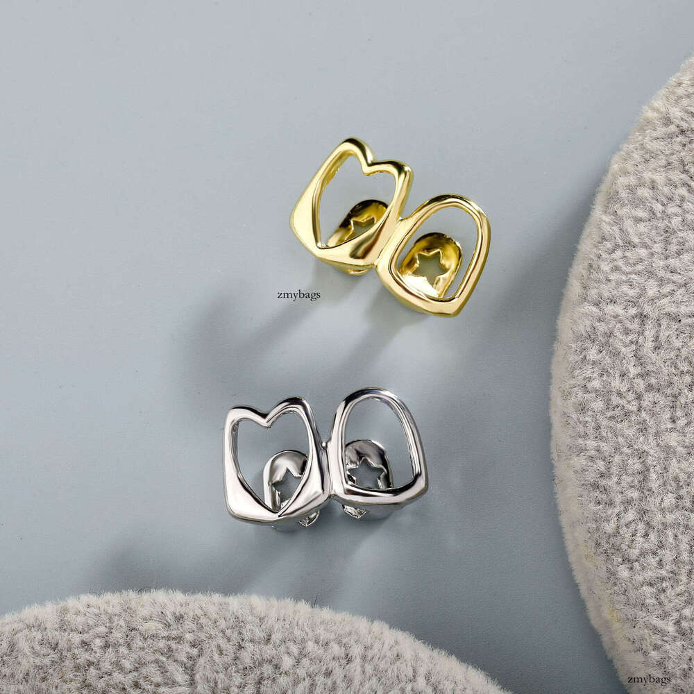 Hollow Heart Double Bracelet Daily Street Cool Glossy Gold Teeth Hip-Hop Versatile Accessory