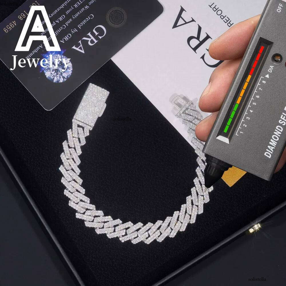 ced out Miami hip hop jewelry s moissanite dia link chain 12mm sharp cuban necklace bracelet