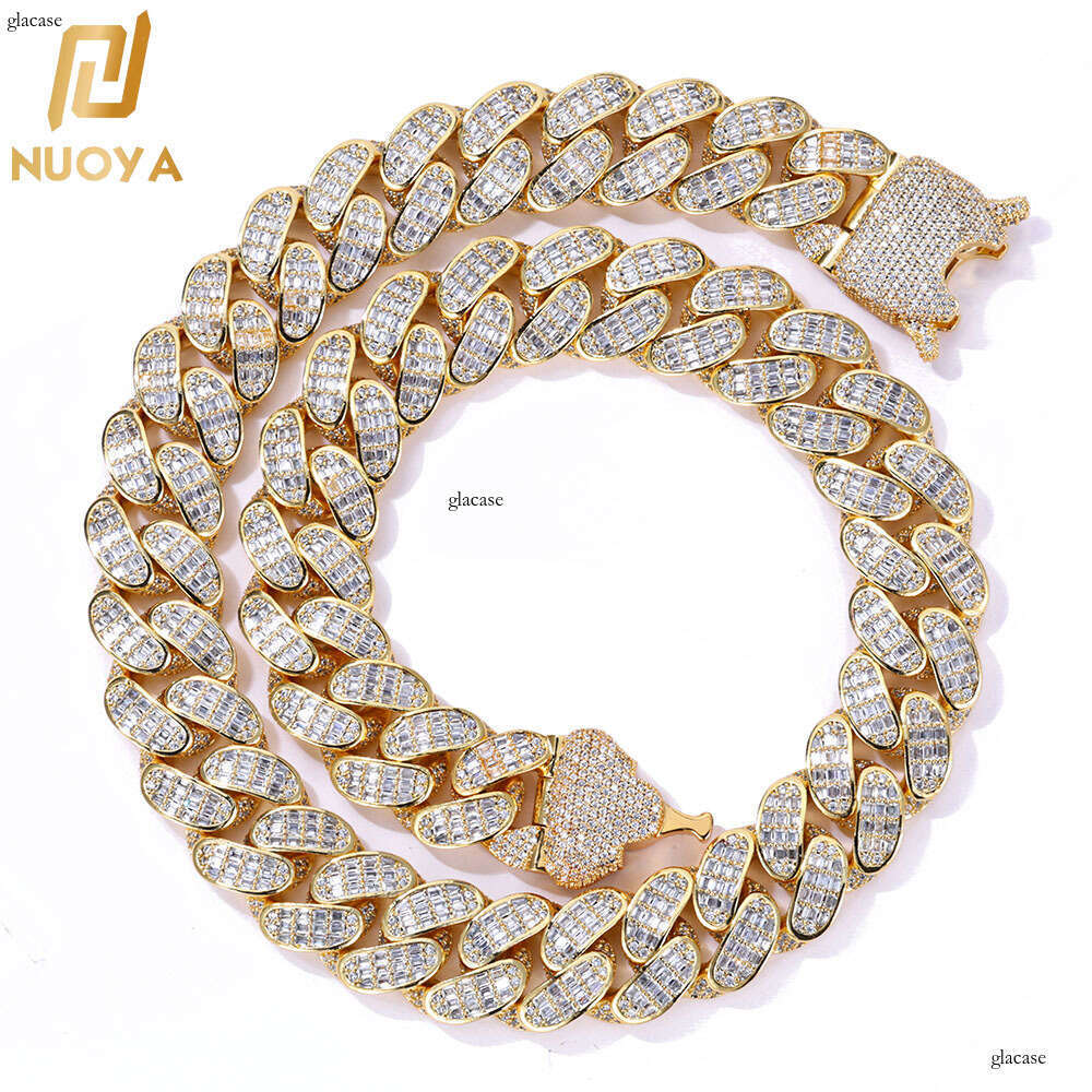 Hip Hop 18MM Three Row T Square Dia American Cuban Chain Men's Necklace Personality Trendy Jewelry