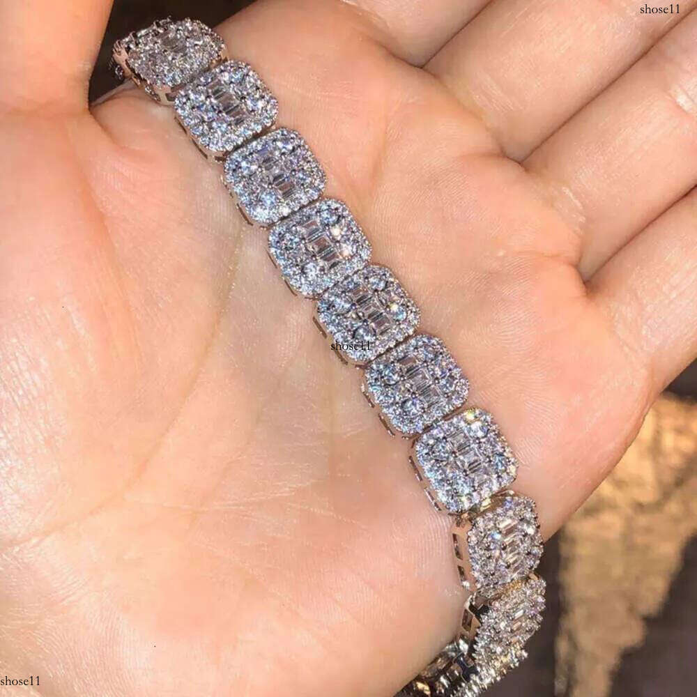 Master Roc Jewelry Sterg Sier Sparkg 10mm Baguette VVS Moissanite Tennis Chain Bracelet