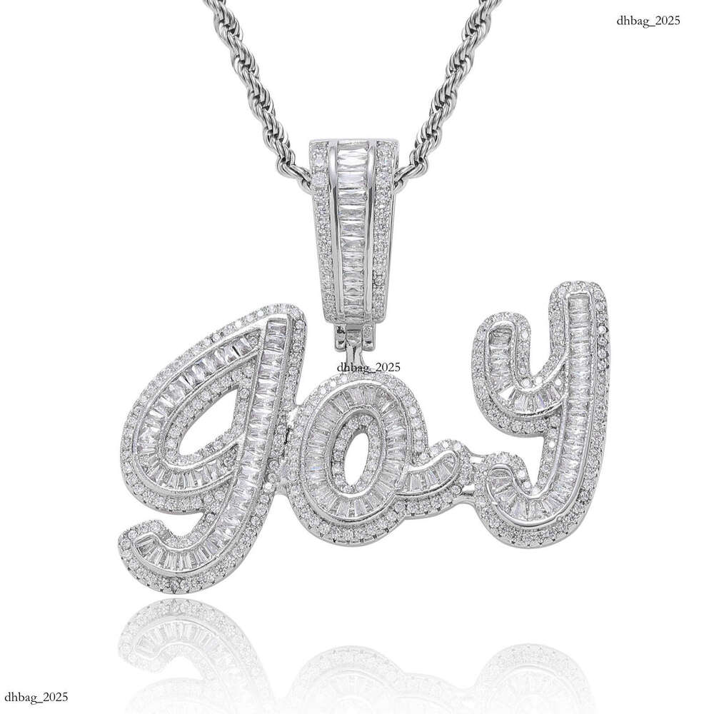Hip Hop Patchwork Pendant Inlaid with Moissanite chain Trapezoidal Signature Uppercase and Lowercase Letter Necklace Personalized Rap Accessories
