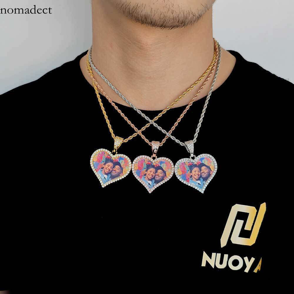 Couple Heart Pendant Micro Pave Moissanite chain Hip Hop Jewelry Heart-Shaped Photo Frame Necklace