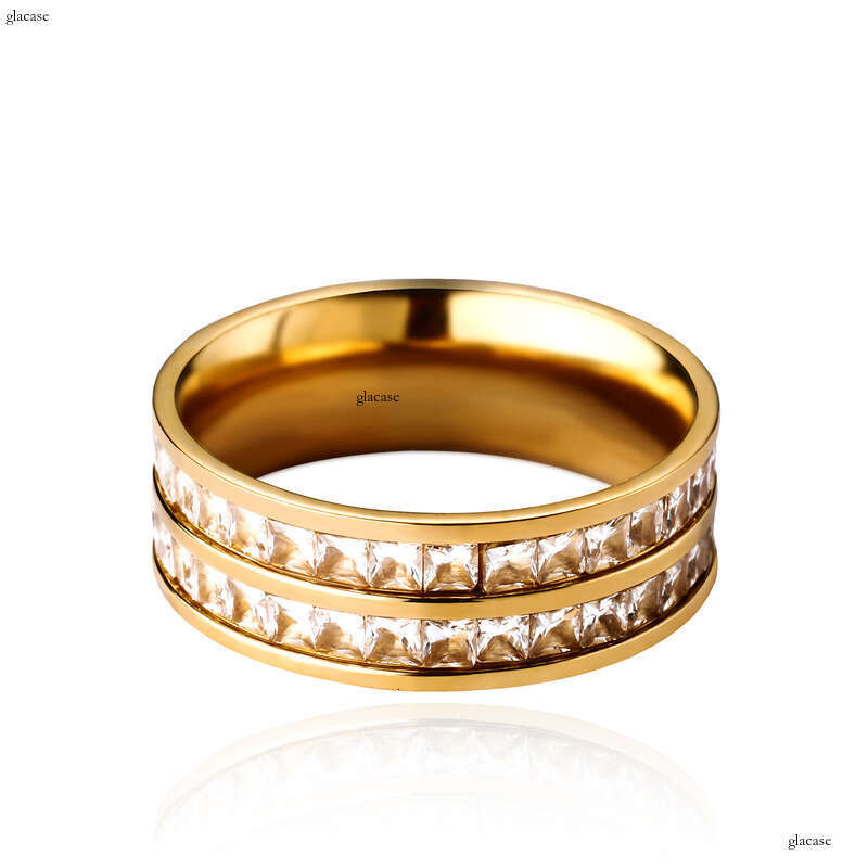 Hip-Hop Sterling Silver Double Row Diamond for Men and Women Micro-Paved Zircon Personality Ring Fashion Jewelry