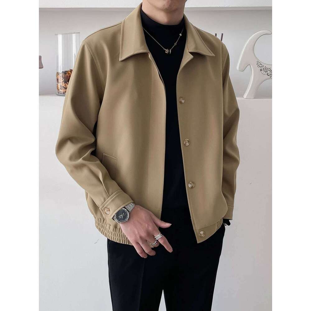 Spring and Autumn New Men's Casual Apricot Lapel Jacket Loose Korean Version of The Trend Short Silhouette Coat Top Men
