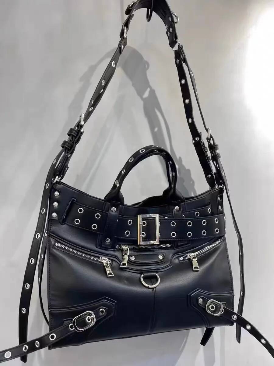JIAERDI Rivet Black Tote Bag Women Y2k Grunge Vintage Large Capacity Crossbody Bags Ladies Moto Biker Designer Handbag