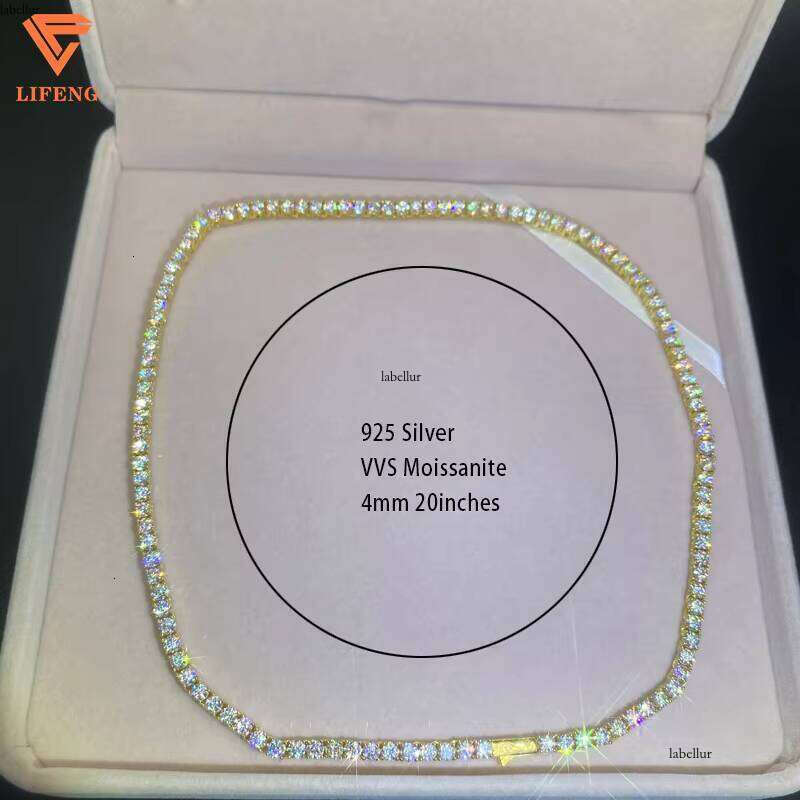 Lifeng jewelry Hot Sale men women necklace Ice 4MM VVS Moissanite Chain Sier Dia Tennis Necklace