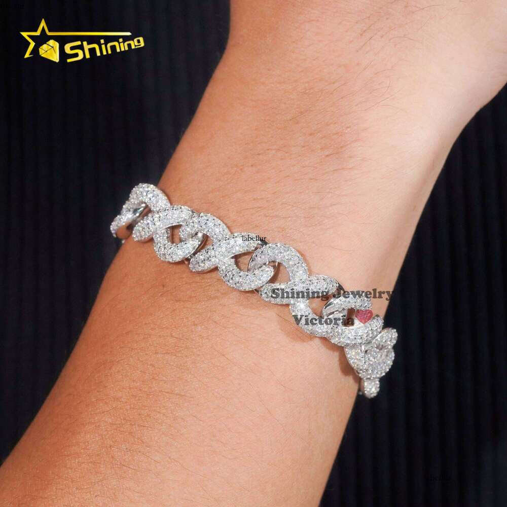 Fashion Best Selling Prong Setting White 12MM Cuban Iced Out Jewelry Moissanite Dia Hip Hop Infinity Link Bracelet