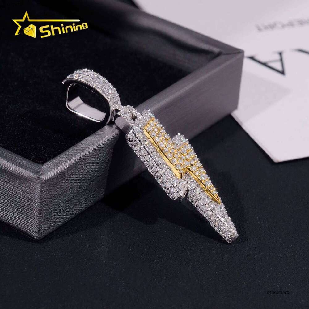Custom Made Lighing Two Tone Hip Hop Iced Out Sier Dia Moissanite Pendant With Tennis Chain
