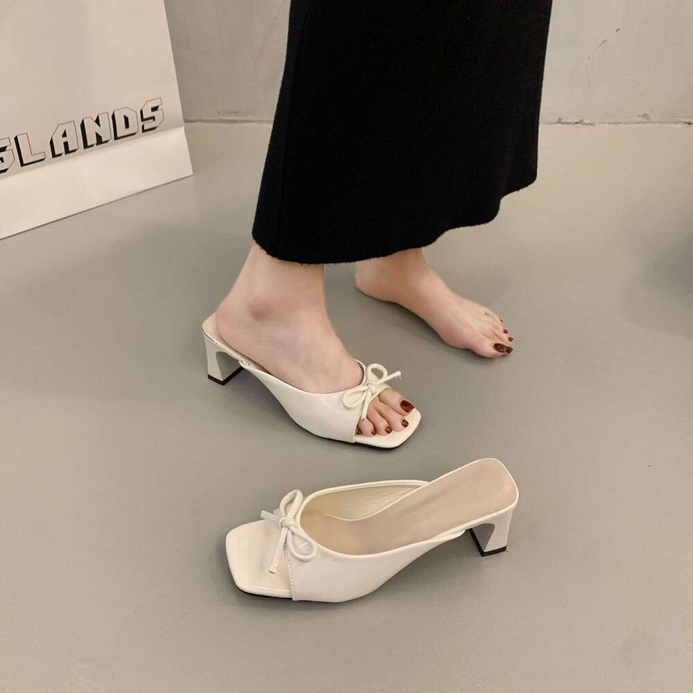 French Style Bowknot Designer Shoes Chunky Heel Sandals for Women Outdoor 2025 New Summer Large Size Peep Toe High Heels