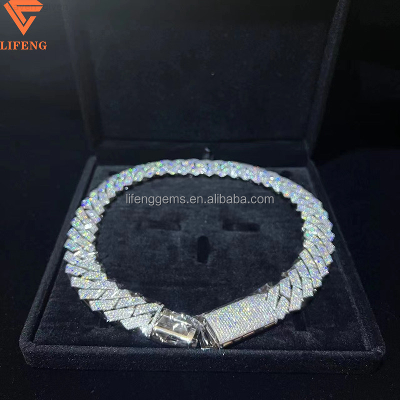 Wholesale Miami Moissanite Chain 10mm-20mm 925 Sterling Silver Gold Plated VVS Diamond Necklace Cuban Link Chain for Men Jewelry