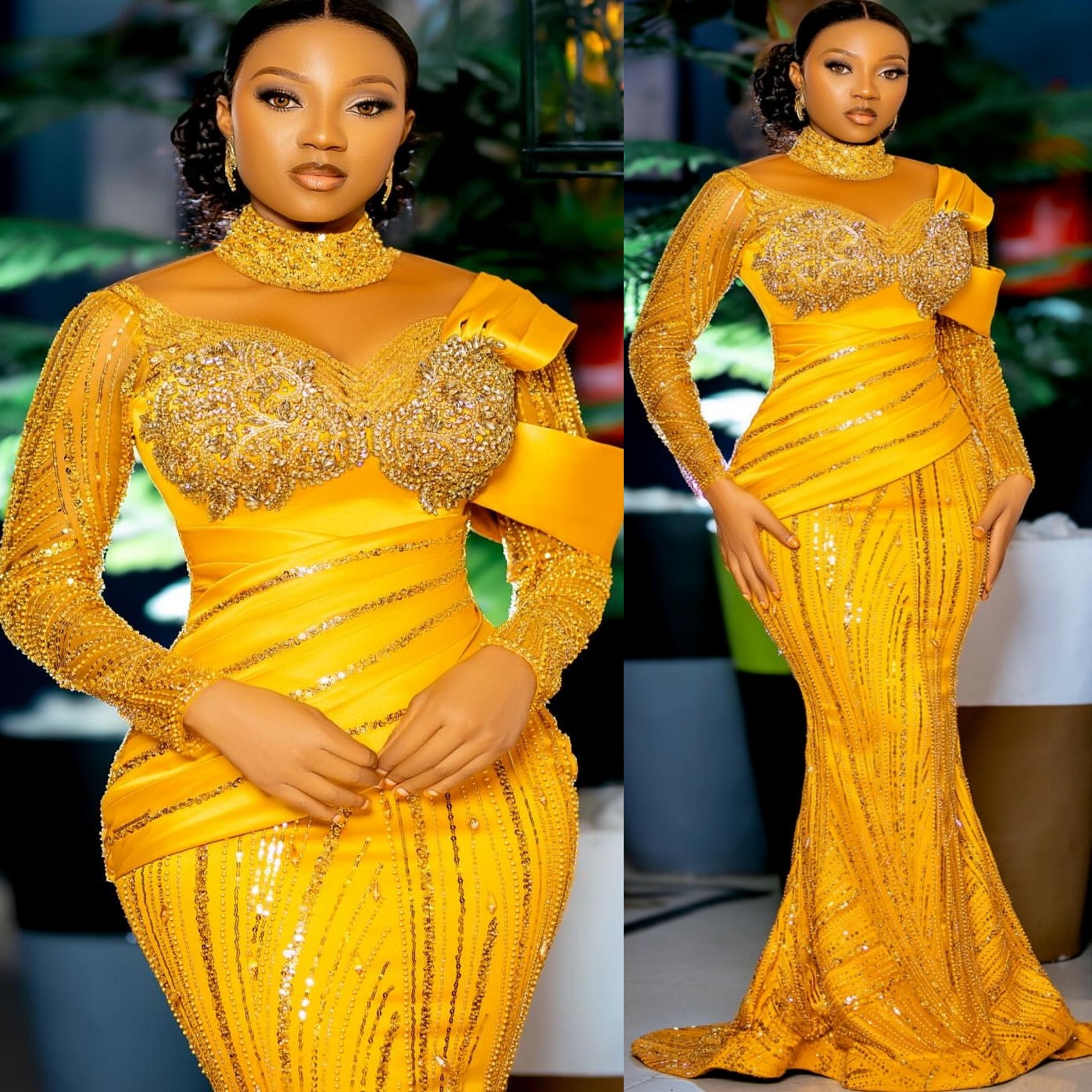 Mermaid Yellow Prom Dresses 2025 Beaded Crystals Sequined Sparkly Evening Formal Party Second Birthday Engagement Gowns Plus Size Dress For Special Oc
