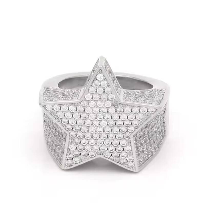 Hip Hop Bling Iced Out Star Rings for Mens Women Jewelry Luxury Gold Silver Color Full Rhinestone Pentagram Rings