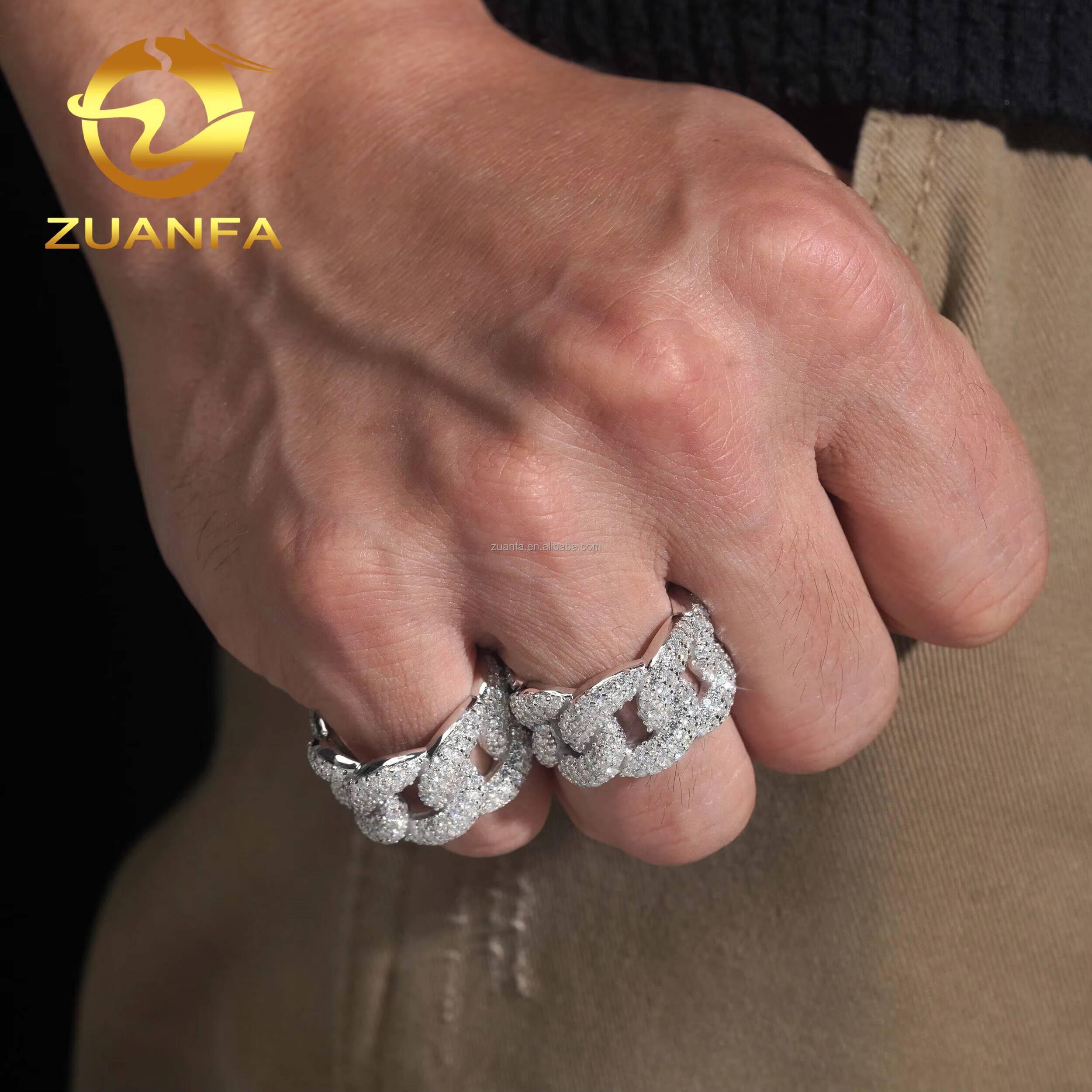 New Arrivals Fashion Rapper Jewelry S925 Sterling Silver Hip Hop Iced Out Rhodium Plated VVS1 Moissanite Miami Cuban Ring Man