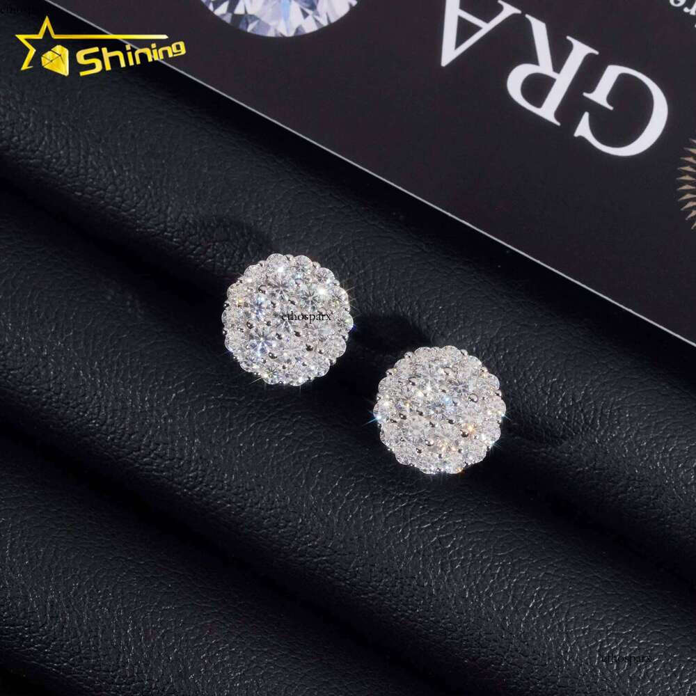 Pass Tester GRA Certified Stocks VVS Dia Fully Iced Out Sier Jewelry Moissanite Stud Earrings