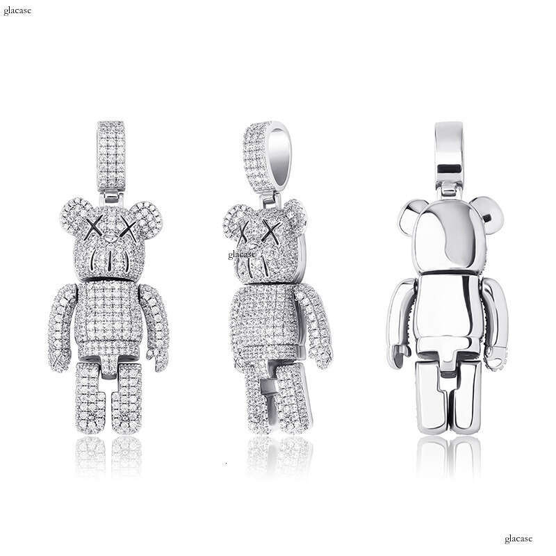 Cartoon Anime Doll Mechanical Bear Personality Pendant Full Moissanite chain Hip Hop Trendy Street Necklace Accessories Gold Jewelry