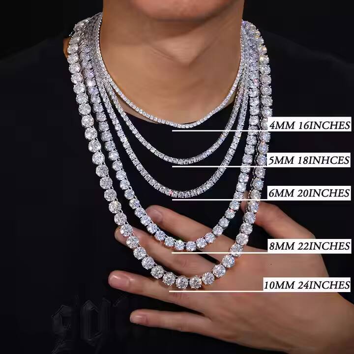 Fine Jewelry Hip Hop White Gold 925 Sterling Silver Cluster Tennis Chain VVS Moissanite Diamond Bracelet Necklace for Men Women