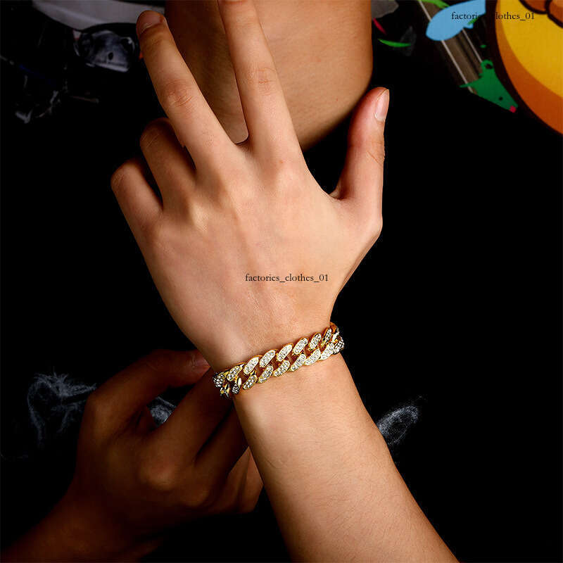 Dewu Same Style Color-Retaining Hip-Hop 12MM Alloy Cuban Chain Bracelet Men's Necklace