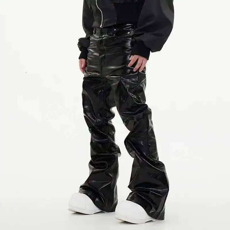 HKSH Spring Autumn Men's Tide Coated Denim Pants Dark Fashion Chic Punk Flared Jeans Loose Wide Leg Glossy Straight Niche HK3559