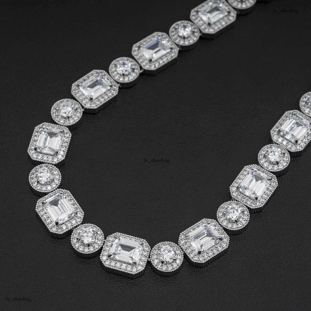 New 12mm Square Round Sterling Silver Moissanite chain Ice Sugar Chain Hip Hop Personality Trendy Men's Necklace