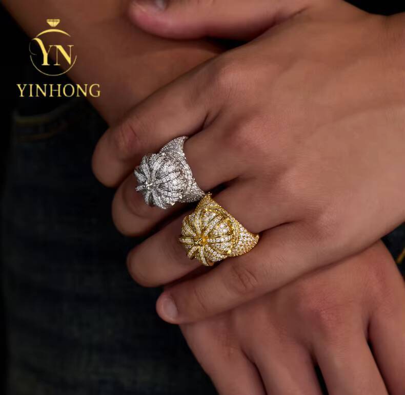 Wholesale Factory Hip Hop Style Vvs Moissanite Rings 925 Silver Ice Out Ring Cross Moissanite Hip Hop Ring