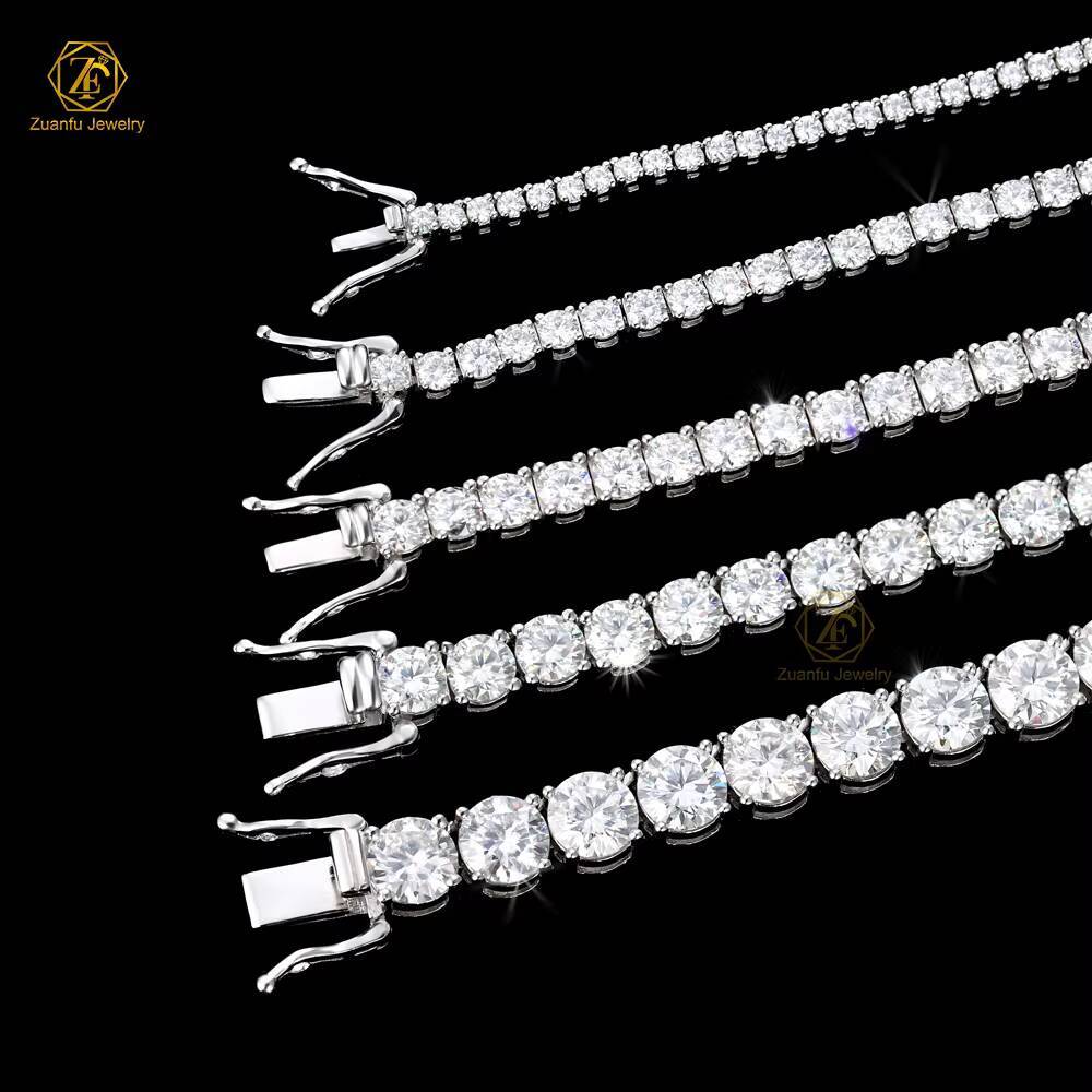 High Quality Iced Out D Color Lab Diamond Tennis Bracelet 10k 14k Gold 2MM-4MM Diamonds White/Rose Gold Necklace Chain
