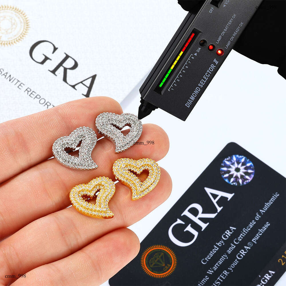 Hip Hop Iced Out VVS Moissanite Hollow Heart Full Dia Men's Earrings Ins Accessories