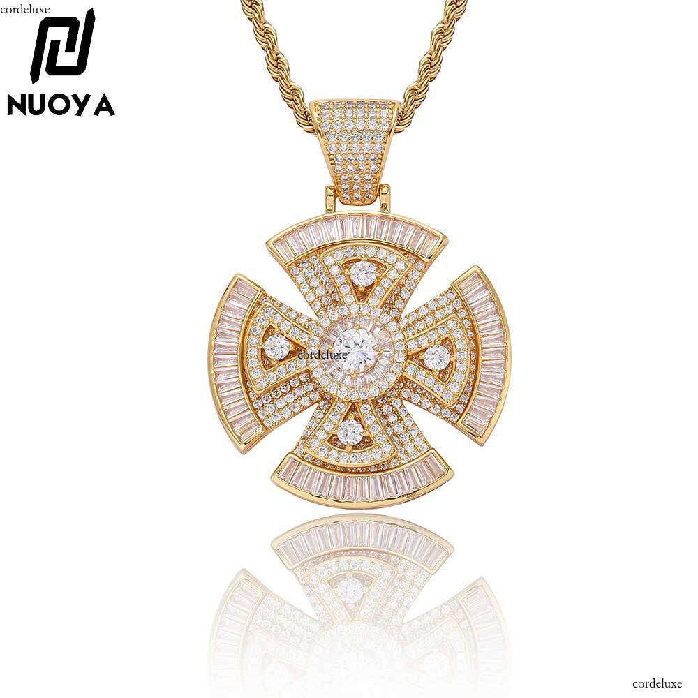 Hip-Hop Rotating Cross Trendy Brand Personality Square Round Moissanite chain Pendant Accessories Men's Necklace