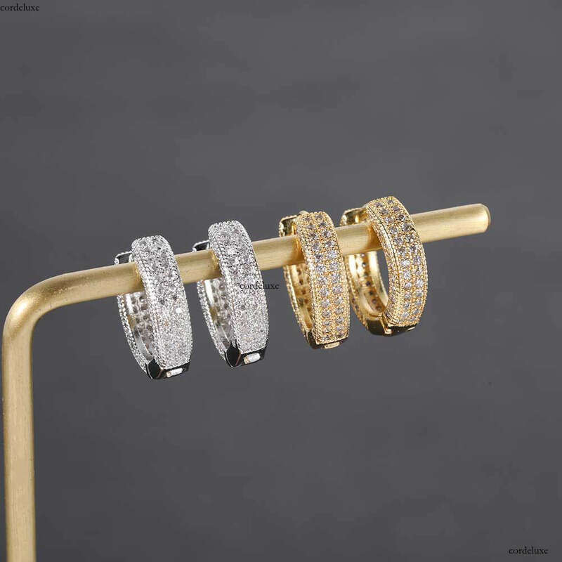 Circle Square Micro-Inlaid Zircon Trendy Double Row Full Dia Stud Earrings for Men and Women Hip-Hop Jewelry