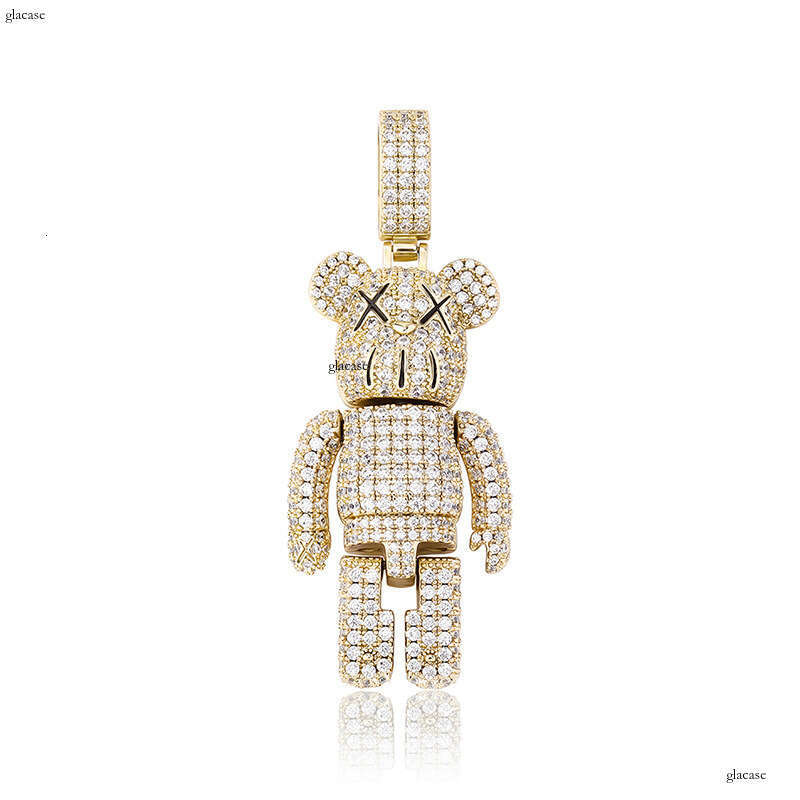 Cartoon Anime Doll Mechanical Bear Personality Pendant Full Moissanite chain Hip Hop Trendy Street Necklace Accessories Gold Jewelry