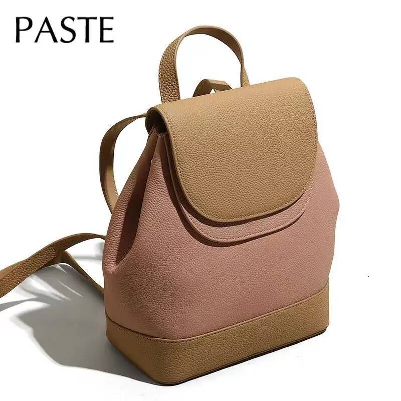 2024 Pink Hit-color Women's Fashion Backpack Luxurious Matte Suede Cow Leather College Students Bagpack Lovely Rucksack