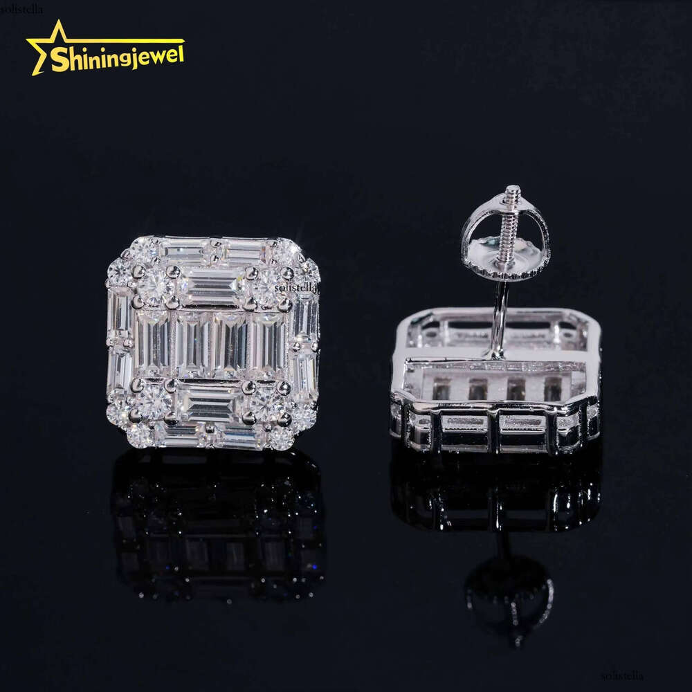 New Arrivals Fashion Iced Out Jewelry Sterling Sier Baguette Moissanite Hip Hop Earrings for Men