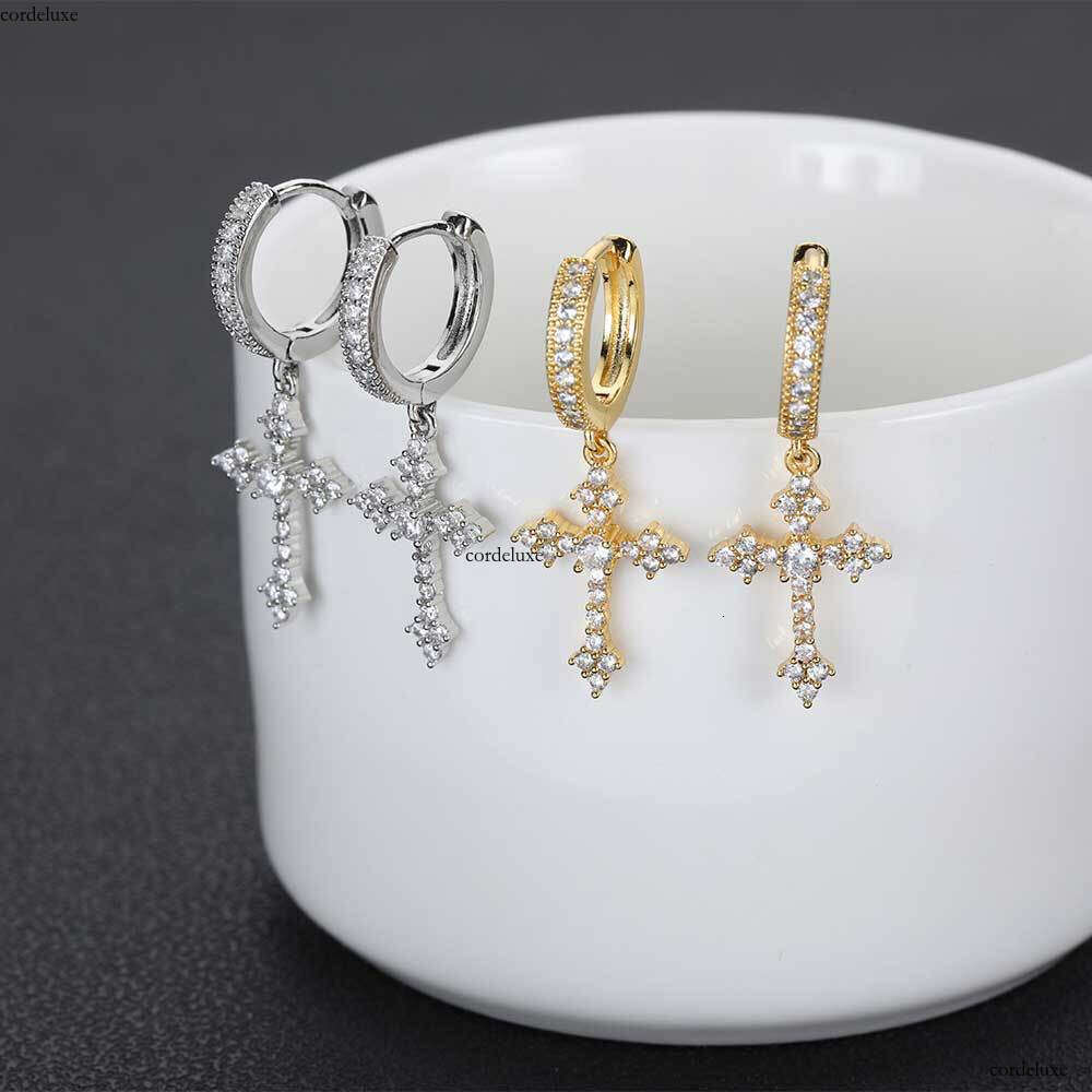 New Cross Micro Pave Zircon Hiohop Earrings Personality Rap Accessories