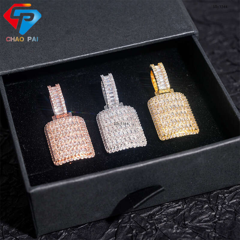 INS Fashion Tag Micro Pave Moissanite chain Hip Hop Jewelry Trendy Must-Have Pendant