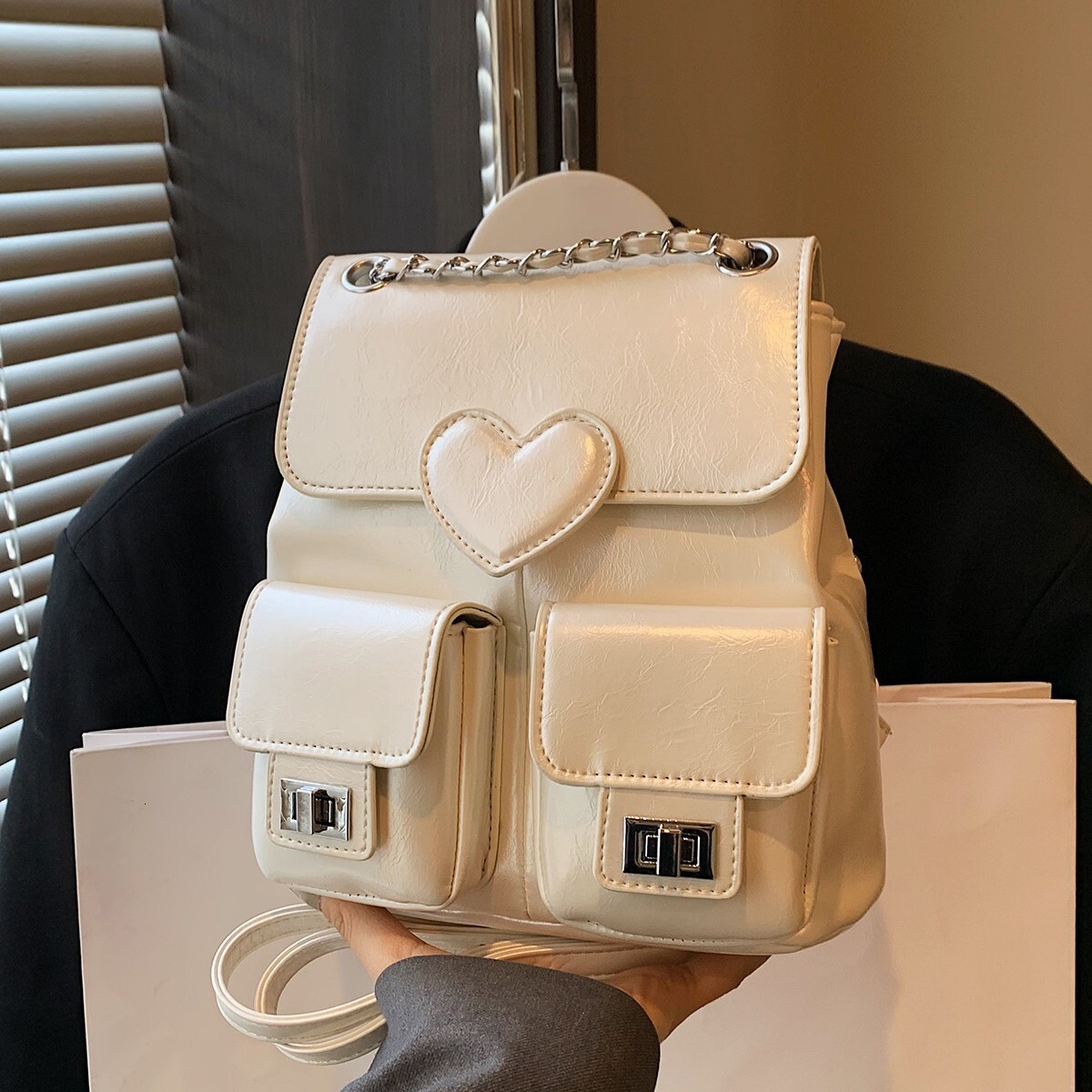 2025 Commuter Small Simple Women's Bag Heart Multi-Pocket Backpack Niche ddmymoon