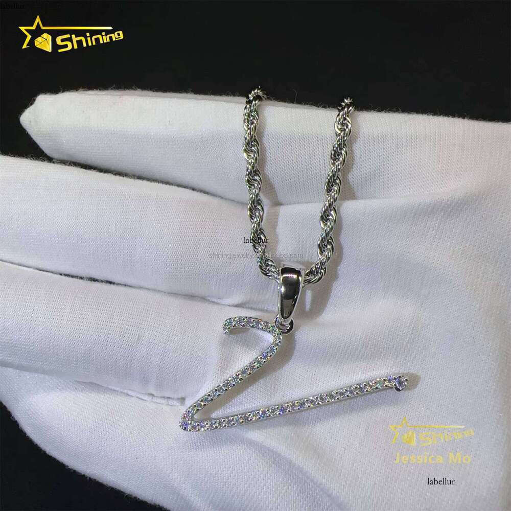 Fashion Unisex Elegant Jewelry GRA Certified Sterling Sier FL Moissanite DIa Initial Curve Letter Pendants