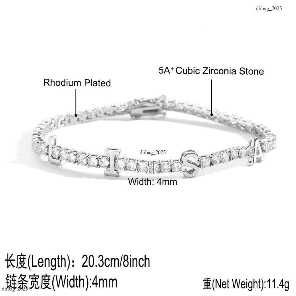 3MM Tennis Chain Private 26 English Letter Personalized DIY Trendy Hip Hop Bracelet
