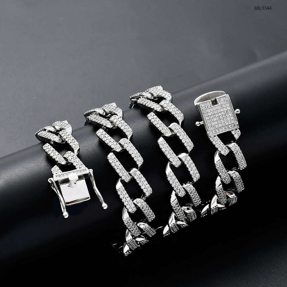 Strip-Shaped Rhombus Miami Cuban Chain 14mm Full Moissanite chain Men's Hip-Hop Necklace