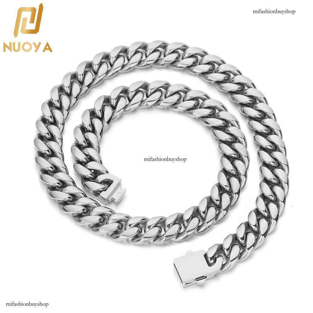 Hip Hop Smooth Buckle Stainless Cuban Chain Titanium Steel Polished Round Grinding Encrypted Miami Men's Necklace