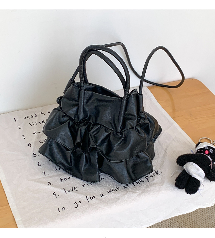 Korean Style Ruffled Design Handheld Bucket Elegant Single Shoulder Crossbody Bag for Women ddmymoon