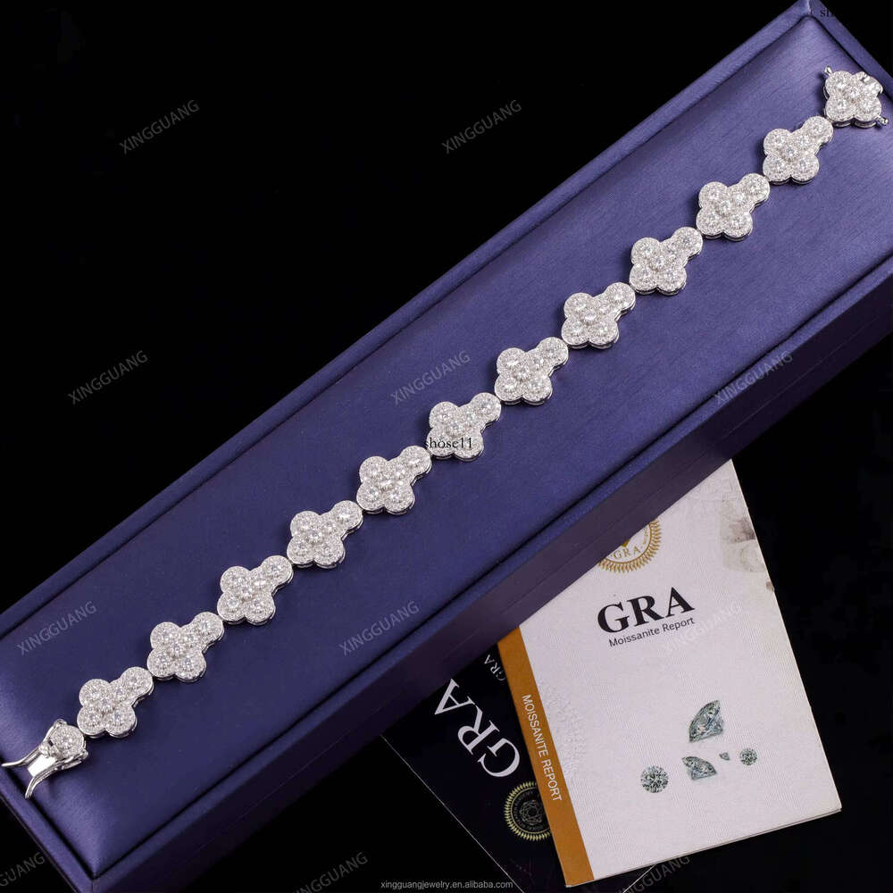 XingGuang Jewelry Pass Tester S Sterling Sier VVS Moissanite Bracelet Cross Design Dia Hip Hop Cuban Chain
