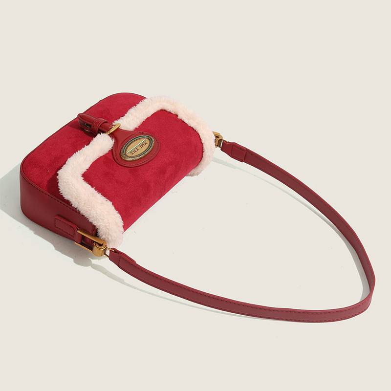 Autumn Winter High-End Plush Underarm Christmas Red Handbag Shoulder Bag ddmymoon