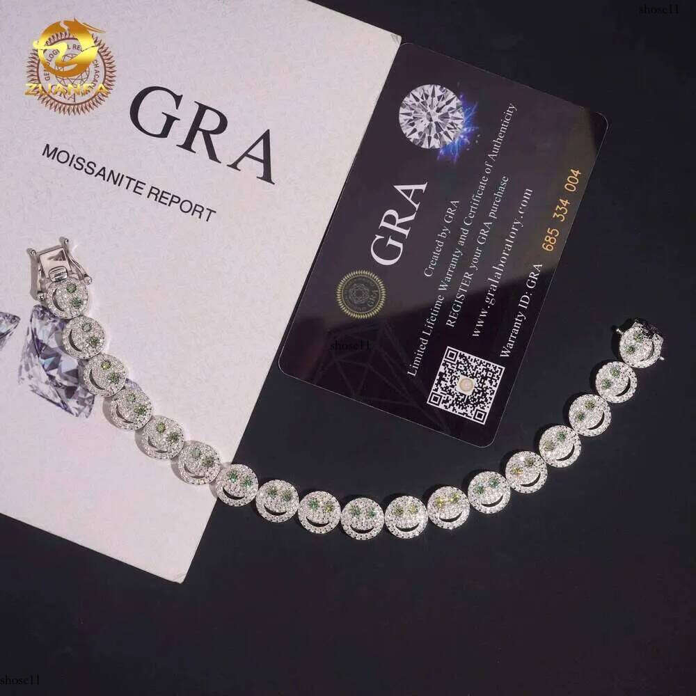 Smiley Face Green 10Mm Sier Hip-Hop Jewelry Men's Iced Out VVS D Moissanite Fashion Bracelet