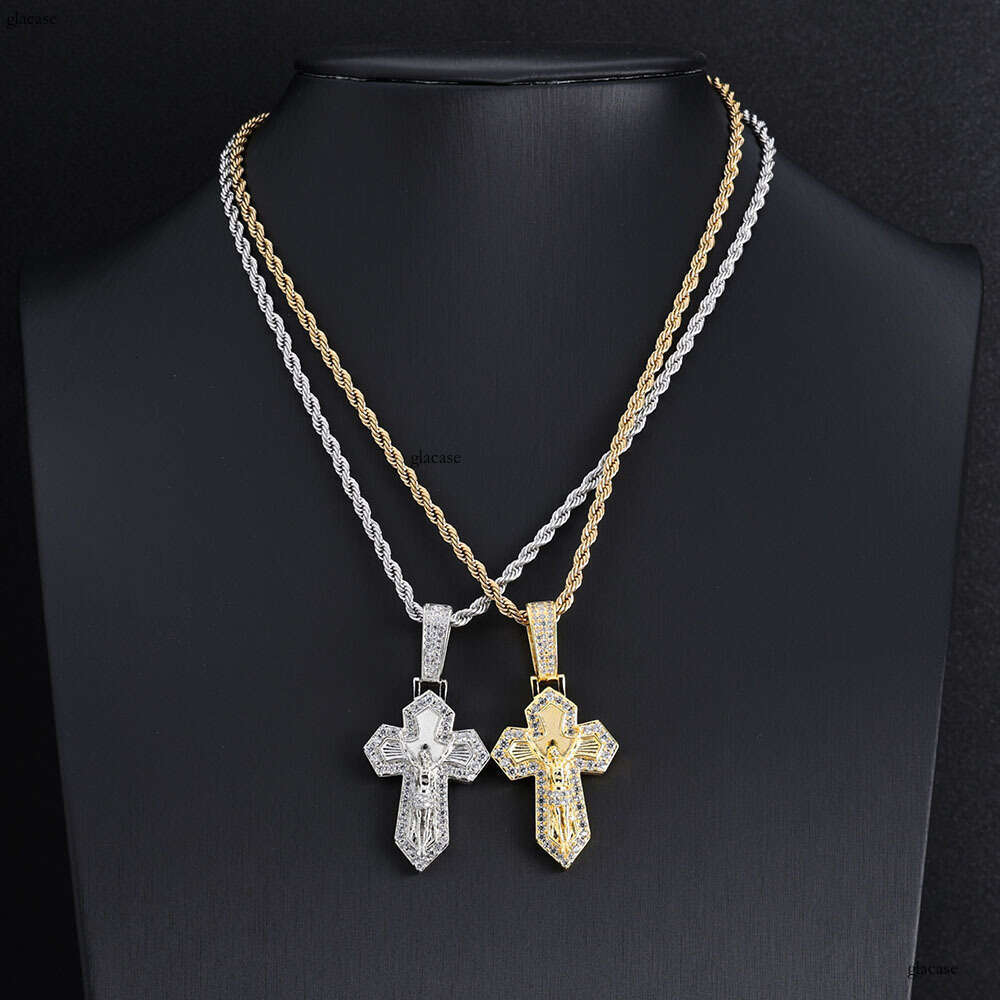 Hip Hop Cross Pendant Jewelry Moissanite chain Men's Necklace