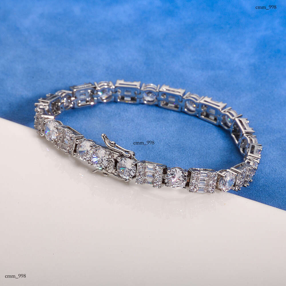 Hip-Hop 6.5mm Clasp Square Round Mixed Zircon Versatile High-End Men's Bracelet