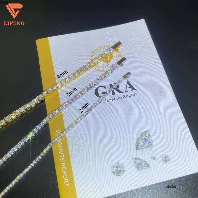 Hip Hop Jewelry 2MM D VVS Moissanite Chain GRA Certificate Sier Platinum Tennis Necklace Gift