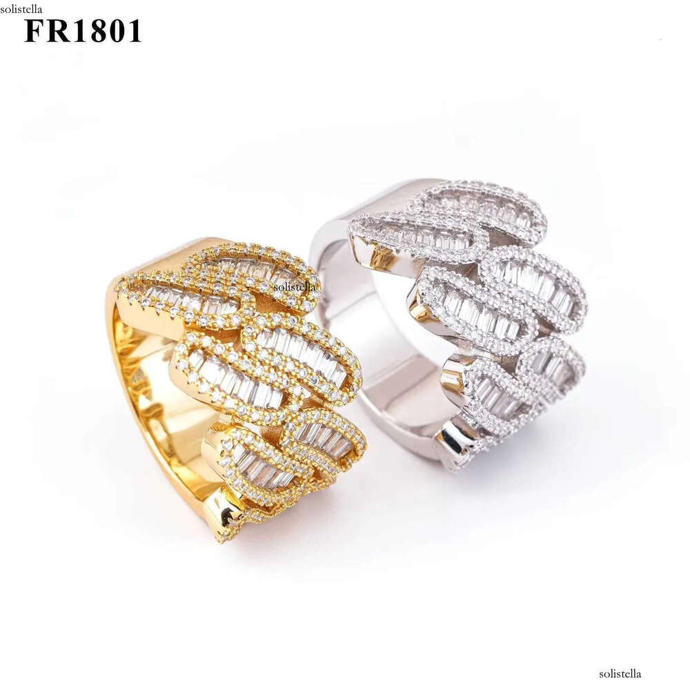 New Hip Hop Sier Set D-Color Ladder Square Mozambique Ring for Men and Women in Ins Fashion Trend Full Dia