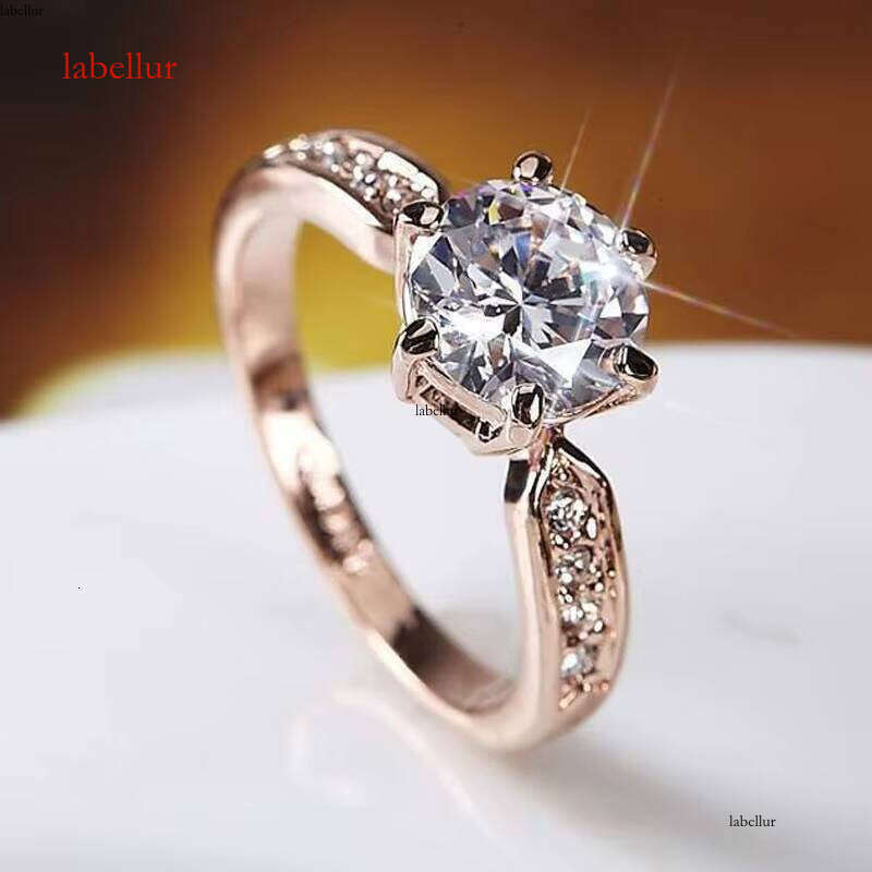 Simulated Silicon Stone Couple Rings Wedding Proposal Six-Prong Ring