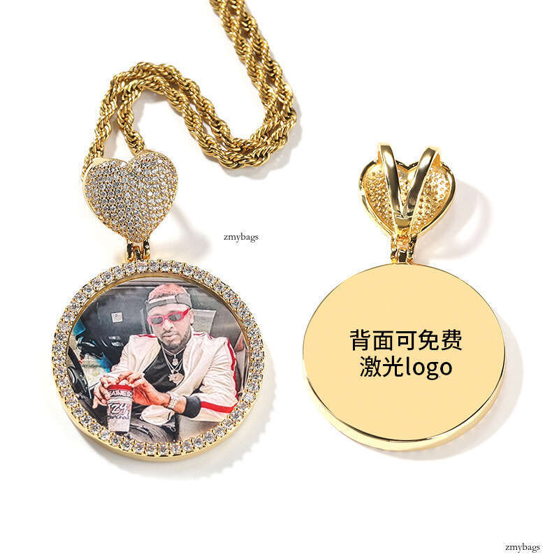 Hip-Hop Kid Creative Heart Round Photo Pendant Sier Sterling Silver Inlaid Moissanite chain Personalized Fashion DIY Commemorative Necklace