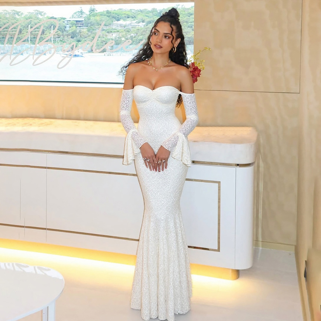 2025 Summer New Womens Fashion Sexy Off-Shoulder Long Dress High Waist Slim Fit Bodycon Dress