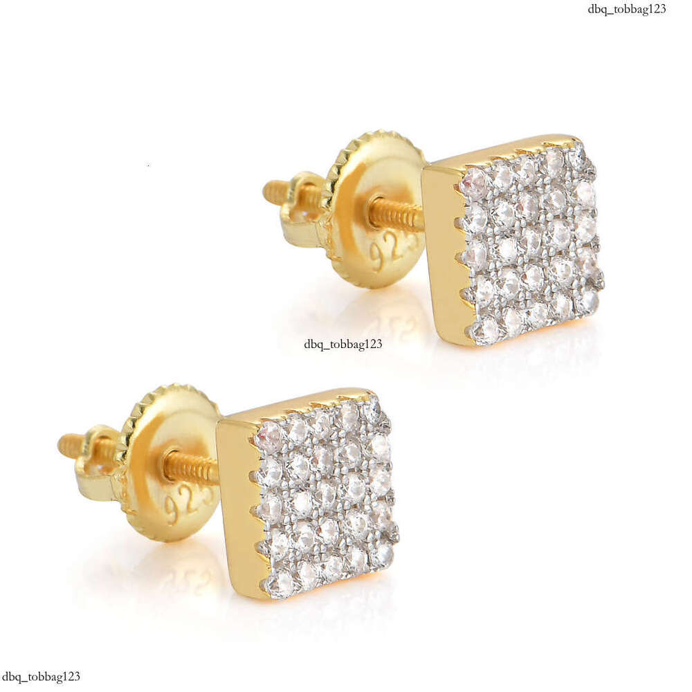 S for Men Body Pure Sier Stud Square Full Zircon Hip Hop Trendy Earrings Jewelry